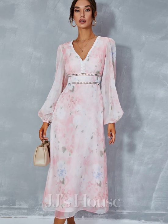 JJs House Dresses & Skirts - JJ House Blush Pink Watercolor Floral Midi Dress Regencycore Fairycore Size M